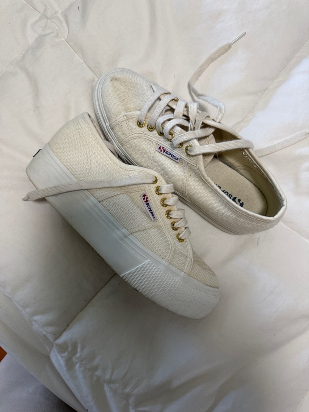 Superga Cream Canvas Platform Sneakers